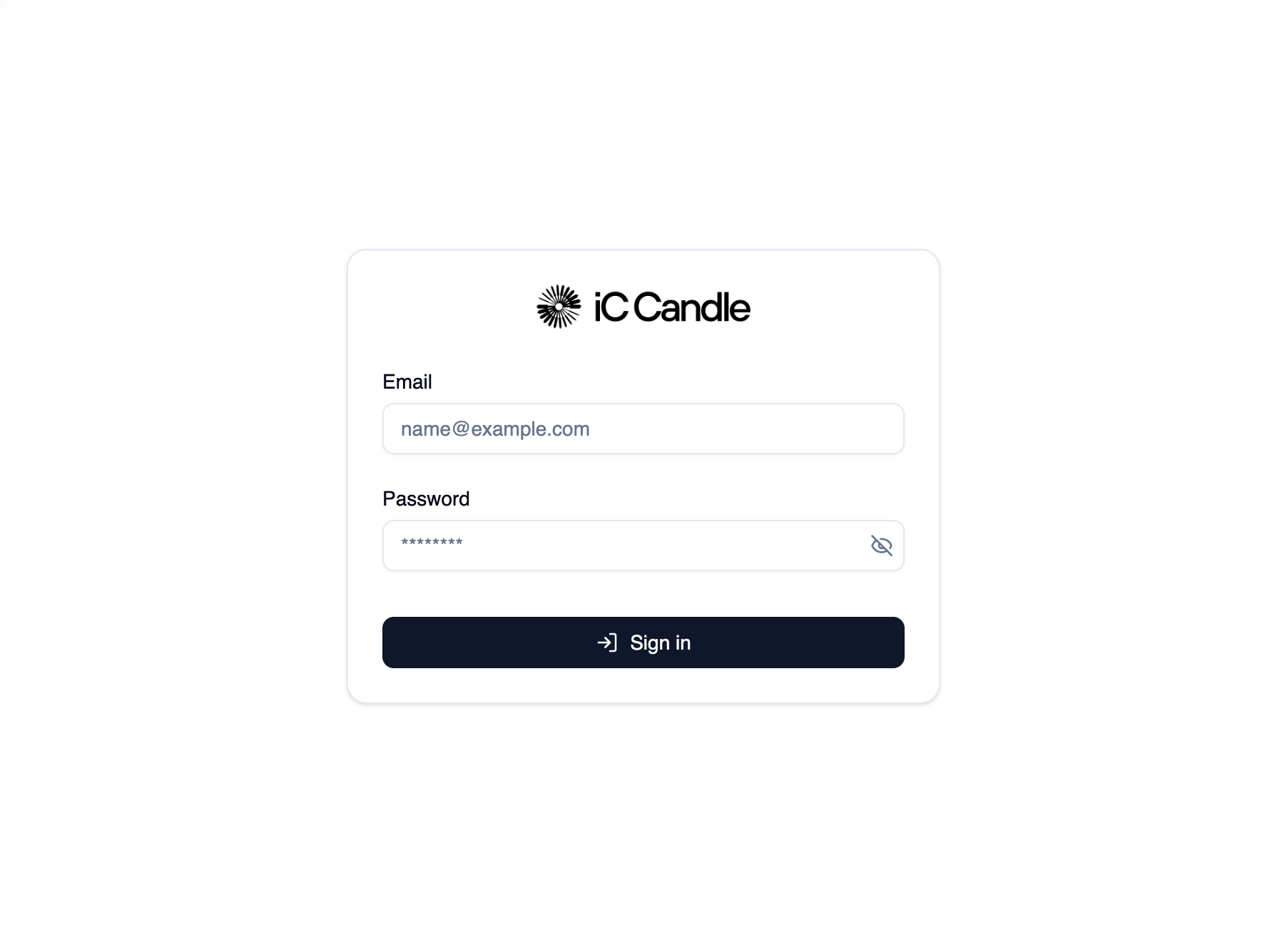 Platform admin dashboard sign-in form with Email, Password, and Sign in